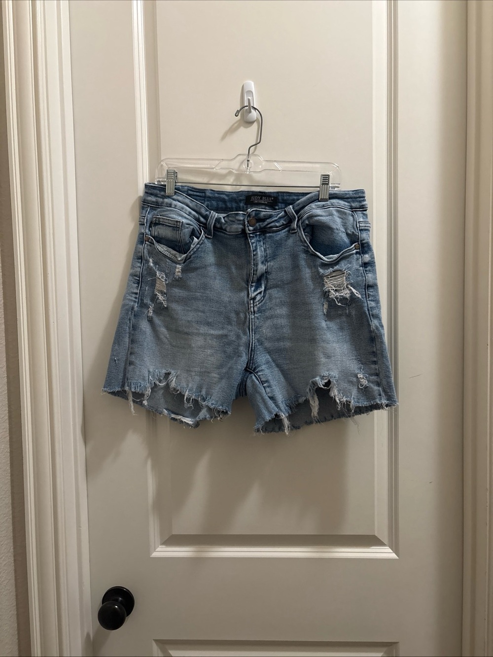 Judy Blue Rylee Shorts Womens 2XL Blue Denim Distressed Cutoff Frayed Festival